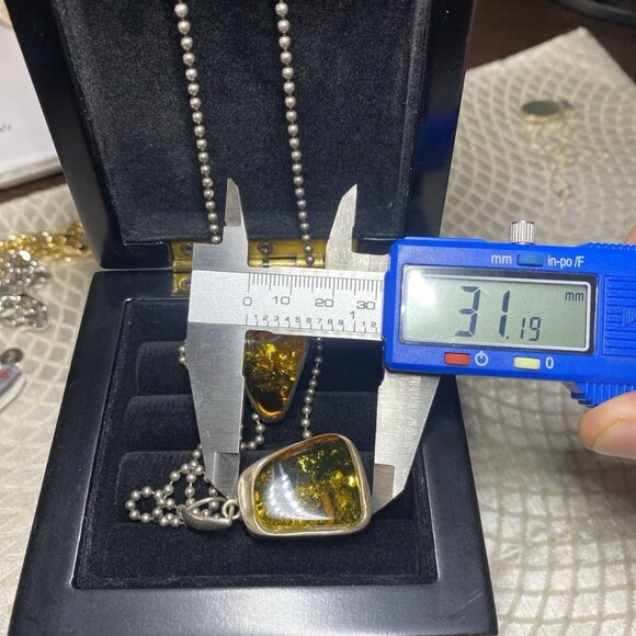 925 Sterling Silver Amber Set – Signed SO – MJI Necklace – Ring Size 8 - Picture 3 of 16
